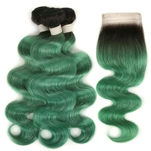 Joedir Brazilian Virgin Hair Body Wave WIth Closure Human Hair Weave Bundles With Lace Closure Green Ombre Bundles with Closure