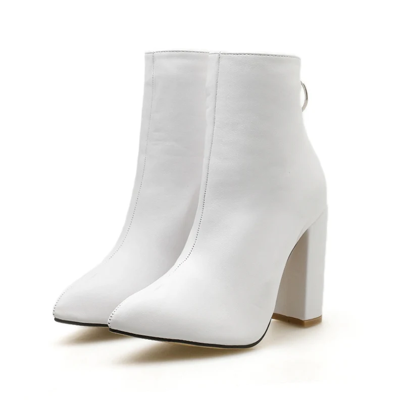 Модные роскошные женские туфли на высоком каблуке 10,5 см; носки Фетиш; кожаные белые ботильоны на блочном каблуке; Scarpins; обувь на массивном каблуке; YMN-36 - Цвет: Белый