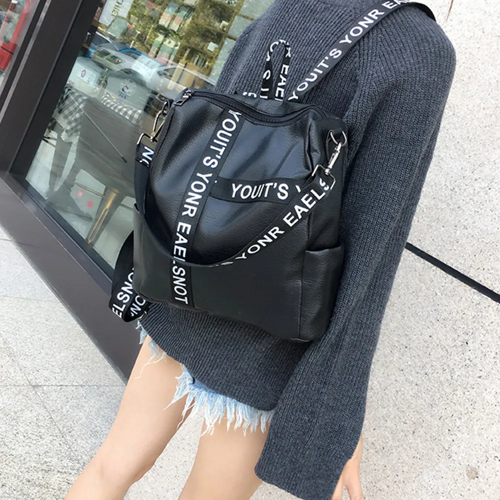 Роскошные модные однотонные женские рюкзаки, бренд, повседневный рюкзак для девочек-подростков, консервативный стиль, с буквенным ремешком, школьная сумка