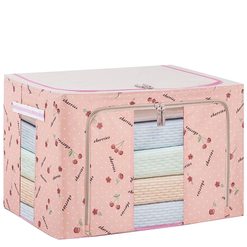 

Steel Framework Storage Box Waterproof Cherry Oxford Cloth Folding Large Capacity Clothing Organizer Dust-proof Free Shipping