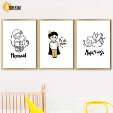 Mermaid Little Prince Fairy Wall Art Canvas Painting Nordic Posters And Prints Wall Pictures For Bedroom Baby Girl Room Decor