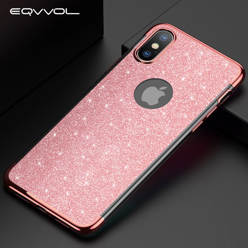 

Eqvvol Fashion Glitter Plating Phone Case For iPhone XS XR MAX X 8 7 6 6s Plus Ultra-thin TPU Cases 360 Degree Protector Cover