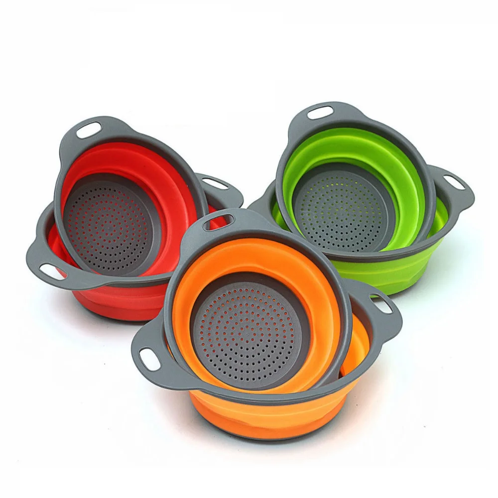 

2PCS Folding Silicone Colander Strainer Kitchen Fruit Vegetable Washing Basket Strainer Drainer Kitchen Tool