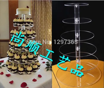 

Free shipping New Christmas 6 Tier Crystal Clear Acrylic Round Cupcake Wedding Anniversary Birthday Supply Craft Display