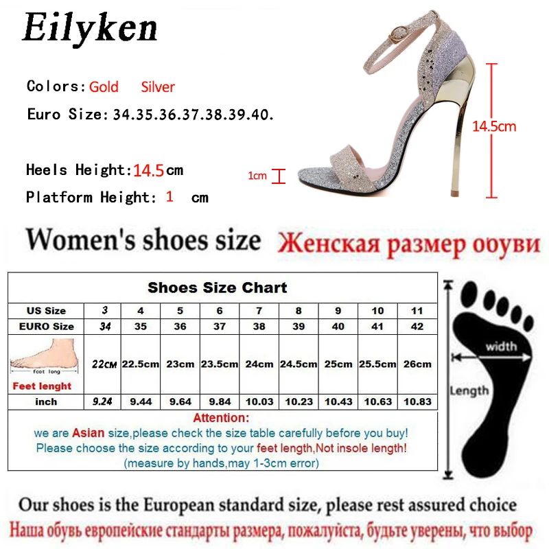 Eilyken/модные летние свадебные босоножки золотого и серебряного цвета пикантные вечерние туфли-лодочки с открытым носком, ремешком и пряжкой на лодыжке, на высоком каблуке 13 см женские босоножки