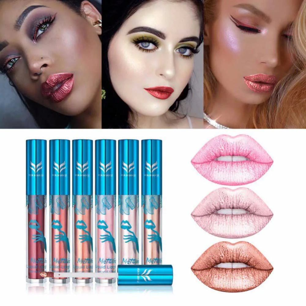 2018 Waterproof Non-stick Metal Lip Gloss Woman Lipstick Batom Tint Water Resistant Makeup Blue |