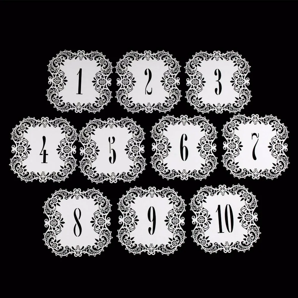 

10pcs/set Wedding Table Number Table Cards Hollow Laser-Cut Card Numbers Vintage Wedding Decoration Event Party Supplies 1-10