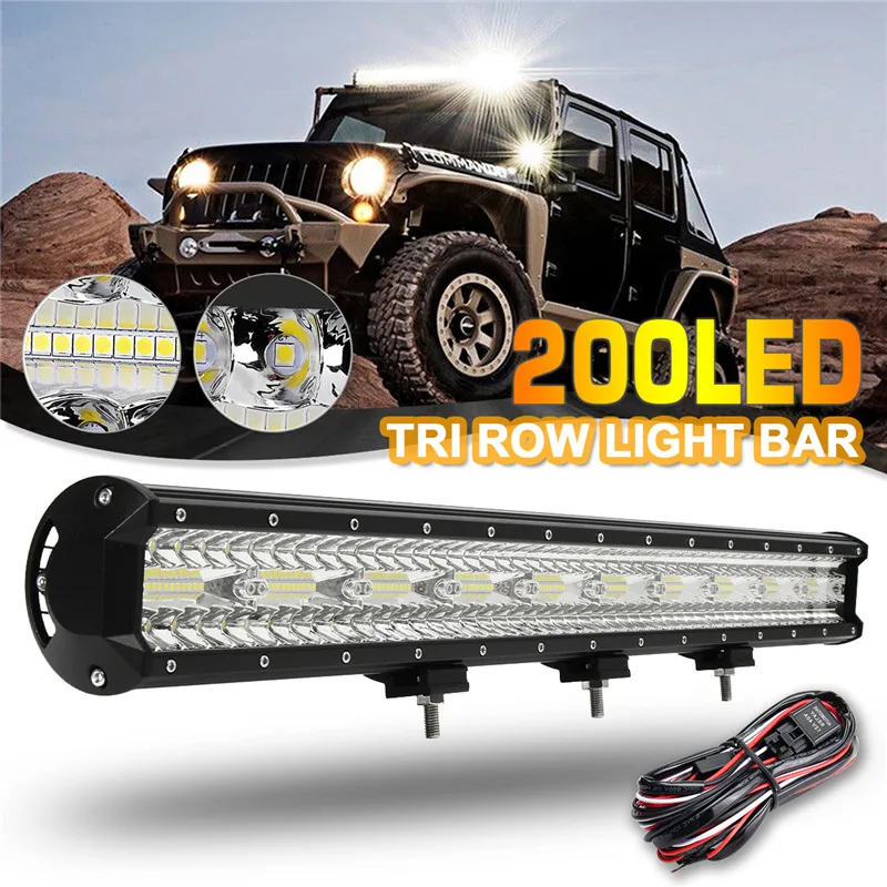 

730mm Car LED Flood Light + LED Spot Light Tri Row Combo Work Lamp With Wire Kit for OffRoad 4WD 4x4 SUV ATV 200LEDs