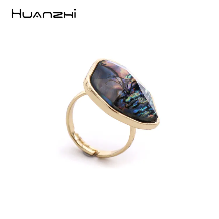 HUANZHI, Преувеличенные геометрические темно-синие кольца ракушки, простые кольца на палец из металлического сплава для женщин, вечерние ювелирные изделия, подарки
