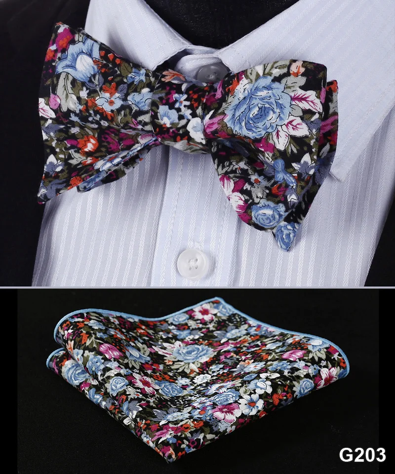  Floral 100%Cotton Jacquard Men Butterfly Self Bow Tie BowTie Pocket Square Handkerchief Hanky Suit 