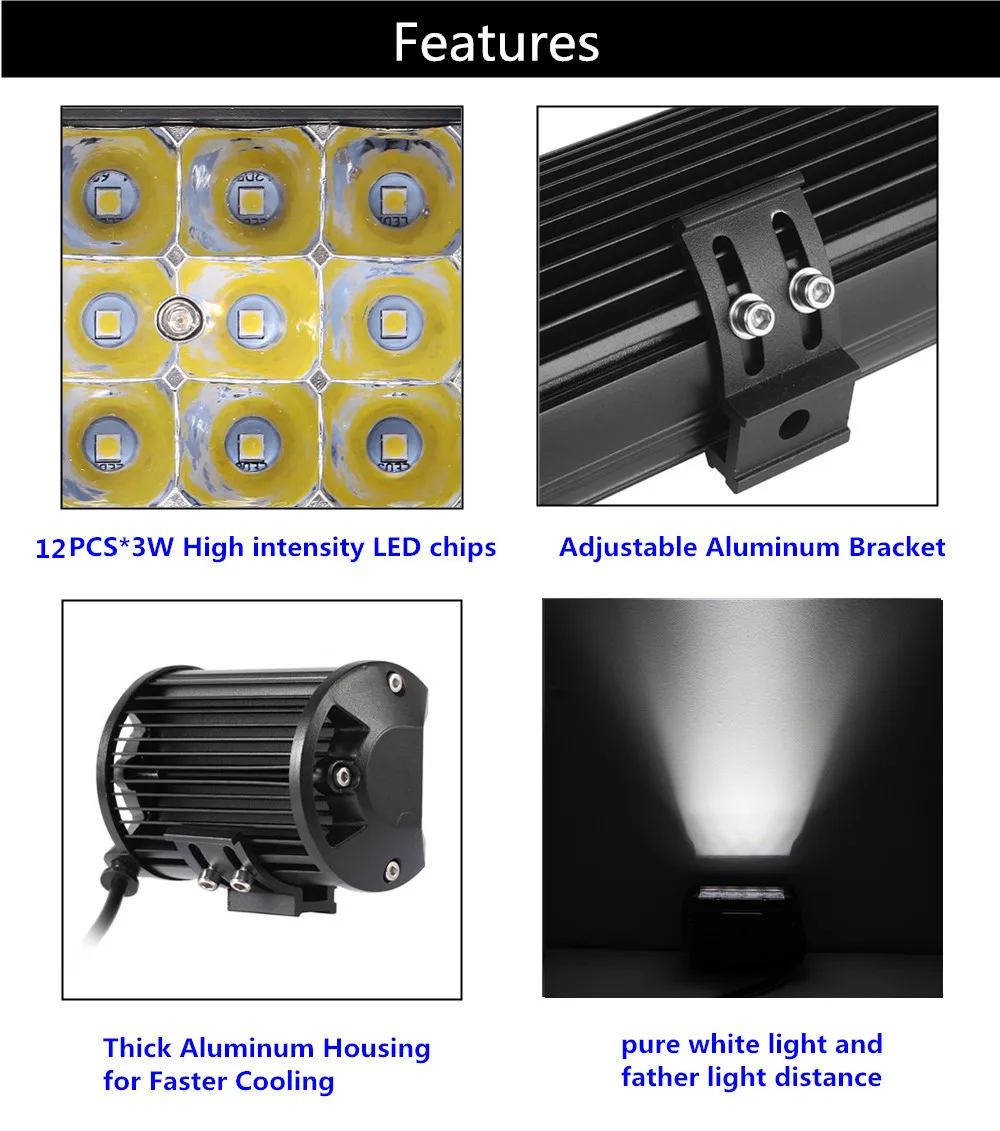 4 ''36 Вт X 10 шт. светодиодный световой бар для работы вождения лодки автомобиль грузовик 4x4 внедорожник ATV внедорожный противотуманный фонарь 12 в 24 в авто светодиодный точечный луч света