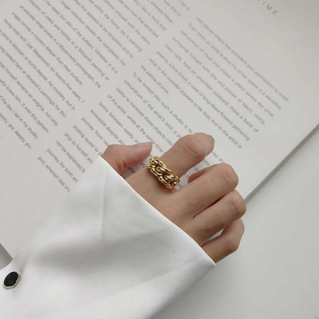 925, серебряные промышленные кольца, золотые, модные, необычные, крученые, с цепочкой, регулируемый размер, кольца для женщин, ювелирные изделия
