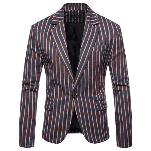 Mens Striped Blazer Jacket Euro Size M 3XL Fashion Slim Fit Blue Casual ...