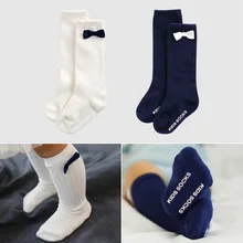 Cotton Newborn Toddler Knee High Sock Baby Boy Girl solid Socks with bow Anti Slip Leg Warmers For Newborns 0-4T