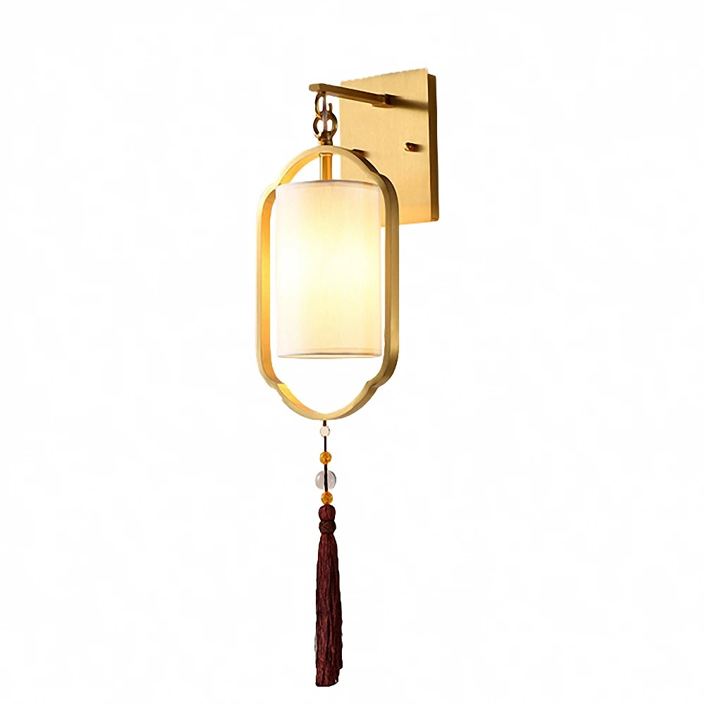 

Copper Wall Lamps Chinese style lampshade Simple led lights for home E14 Bulb Cloth lampshade bedside lamp wall sconce Chinese
