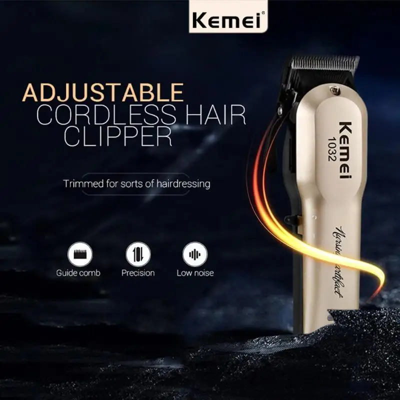 Kemei KM-1032 электрическая Беспроводная Машинка для стрижки волос триммер для бороды бритвенный станок с 4 направляющими расчески Перезаряжаемый для мужчин