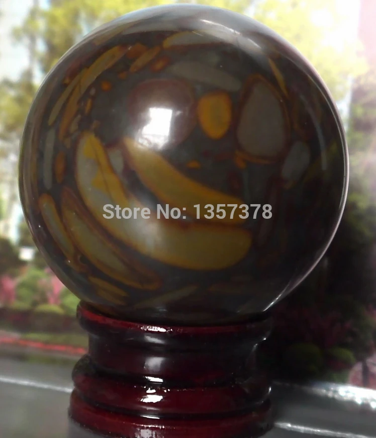 

huij 00352 Asian Quartz Green Bamboo Snake Jade Crystal Healing Ball Sphere 50MM+Stand 1pcs