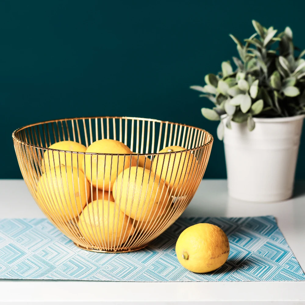 

Nordic Rose Gold Wrought Iron Storage Basket Ins Popular Desktop Golden Fruit Basket Modern Home Metal Organizer Basket