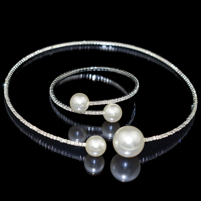 YLIOYE, элегантные браслеты из искусственного жемчуга с кристаллами для женщин, золотые/серебряные браслеты с открытыми манжетами, ожерелье, набор, ювелирные изделия - Окраска металла: Y bracelet necklace