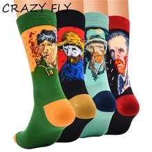 Магазин Crazy Fly Весенняя мода ретро женские художественные носки Фреска всемирно известная живопись серия Длинные мужские носки смешные носки Харадзюку