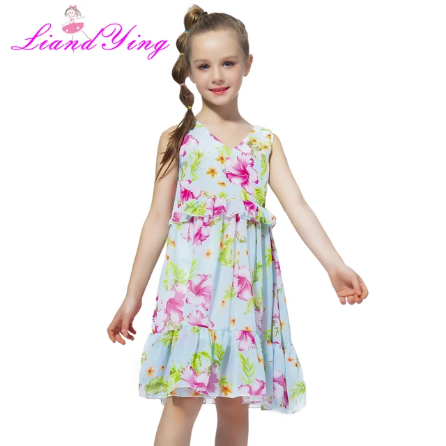 Big Girls Dress Age 10 12 years Summer Chiffon Dress V neck Leaves ...