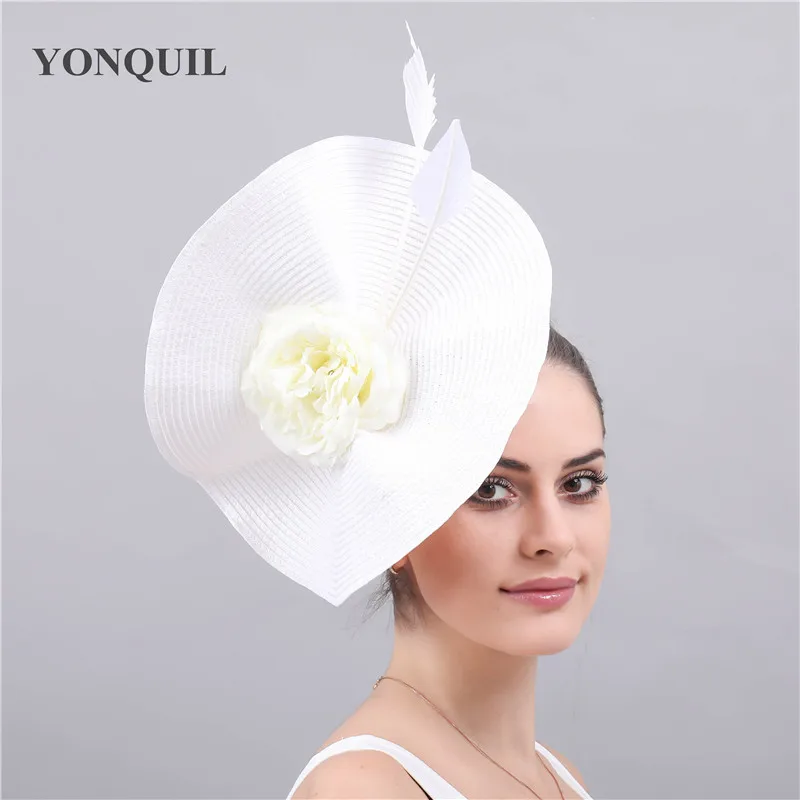 

New style imitation straw fascinator hats for elegant women derby kenducky chapeau with fashion flower headwear female accessory