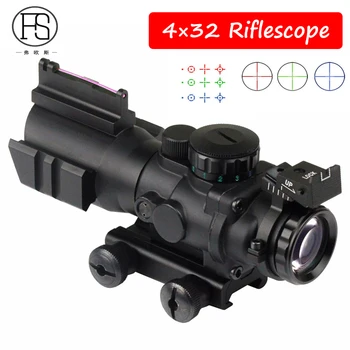 online Tático 4x32 Riflescopes Militares Caça Ao Ar Livre Sniper Scope Vermelho Verde Dot Fibra Vista Para Airsoft Arma Rifle 20mm Montagem