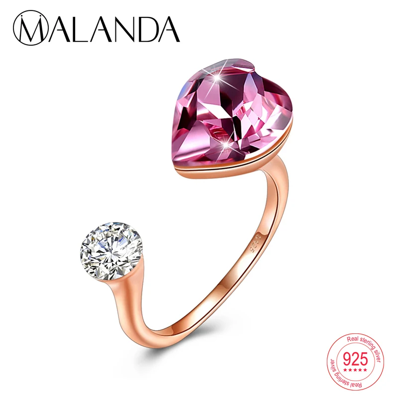 

MALANDA Brand Fashion Heart Shape Rings For Women Sterling Silver Crystal From Swarovski Gold Color Female Rings Party Jewelry
