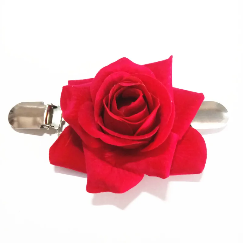 

Women New Big Velet Rose Sweater Clips Cardigan Clip Girls Red Flower Dress Cinch Buttons Collar Shawl Party Wedding Clip Gift