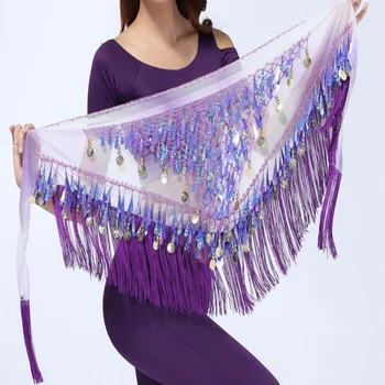 

Belly Dance Hip Skirt Scarf Wrap Waist Belt Bling Golden Coins Sequins Tassels Dancing