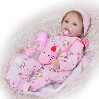 

22inch soft silicone vinyl reborn pink clothes lifelike bebe cute bonecas play house toys child playmates smiling menina doll