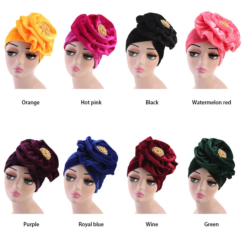 The Muslim Alloy brooch Flower Stretch Turban Ruffle Hair Hats Beanie Bandanas Scarf Head Wrap Headwear for Women 01|Islamic Clothing| - AliExpress