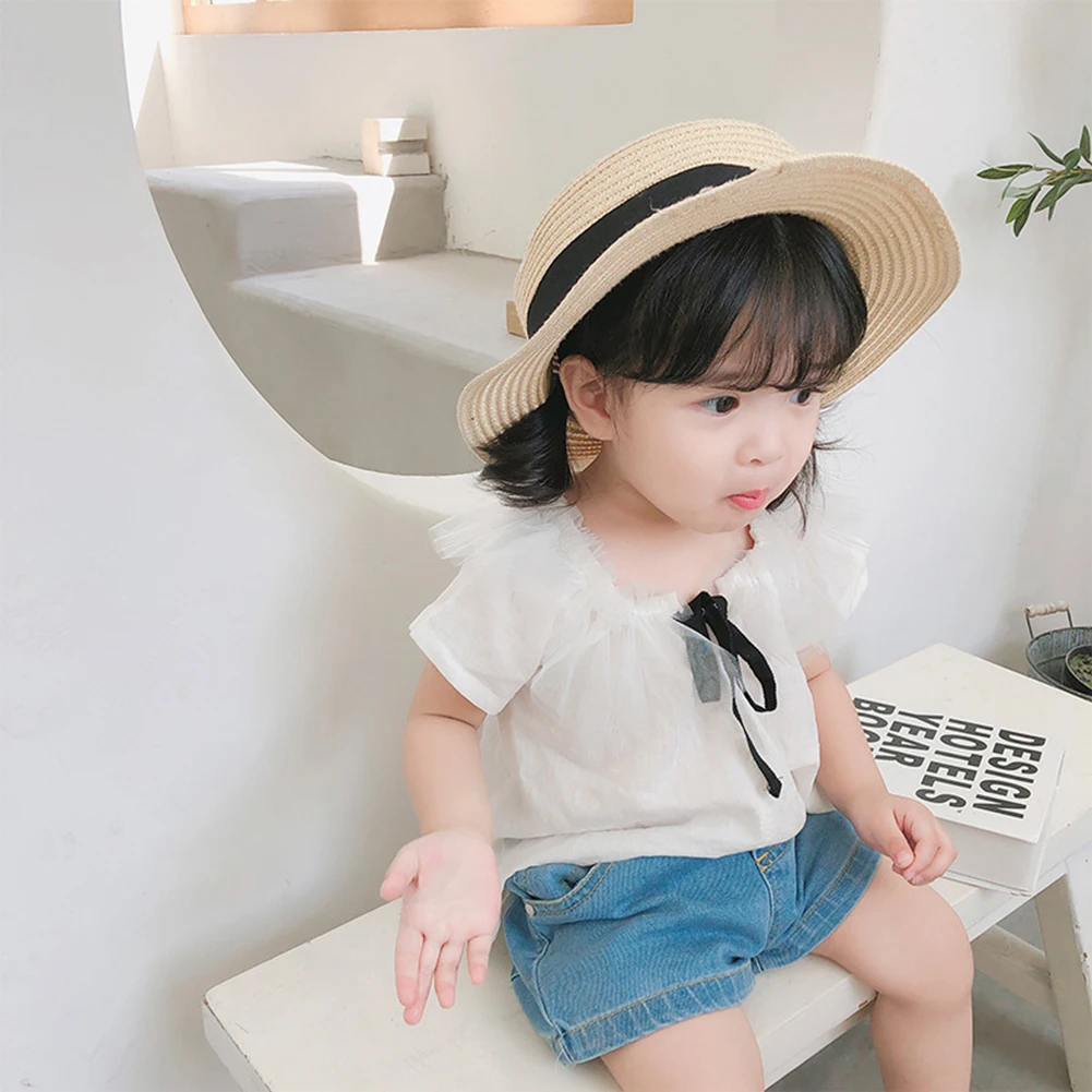 Одежда для малышей Милая футболка для маленьких девочек, милая летняя кукла в японском стиле, рубашка с короткими рукавами и бантом белые блузки с воротником