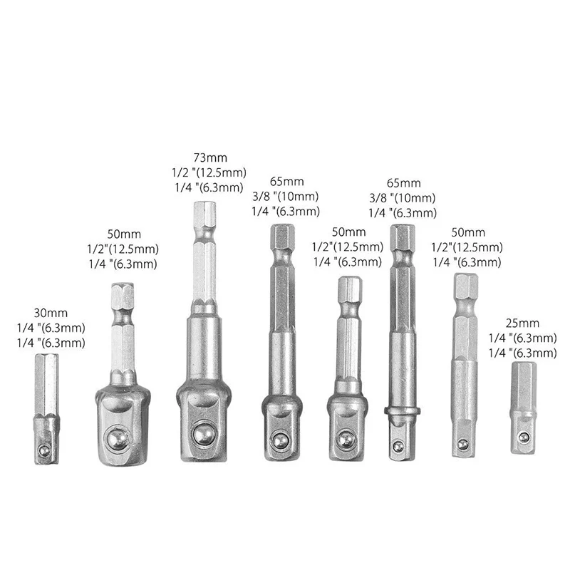 8 hexagonal impact adapter bits, 14 38 12 shank4
