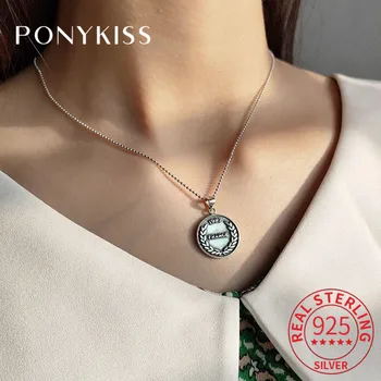 

PONYKISS 100% 925 Sterling Silver Vintage FRANCE Letter Pendant Necklace Party Minimalist Style Accessory For Lady Delicate Gift