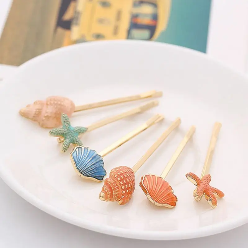 

Ocean Style Sweet Candy Color Hairpins Women Cute Vivid Seashell Conch Starfish Shape Girls Hair Clip Casual Side Bangs Barrette