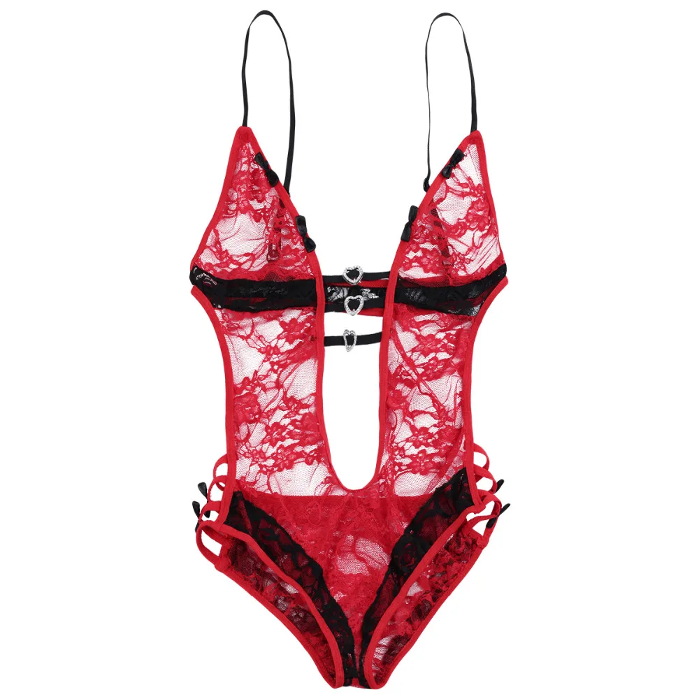 

2019 Sexy Hot Erotic Lingerie Floral Lace Women Lady Catsuit Bodysuit Deep V Neck Body Suit Teddy Sexy Spaghetti Strap Babydoll