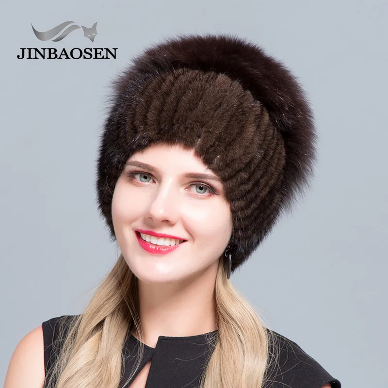 Женская зимняя шапка из меха норки JINBAOSEN Теплая Лыжная Шапка натурального