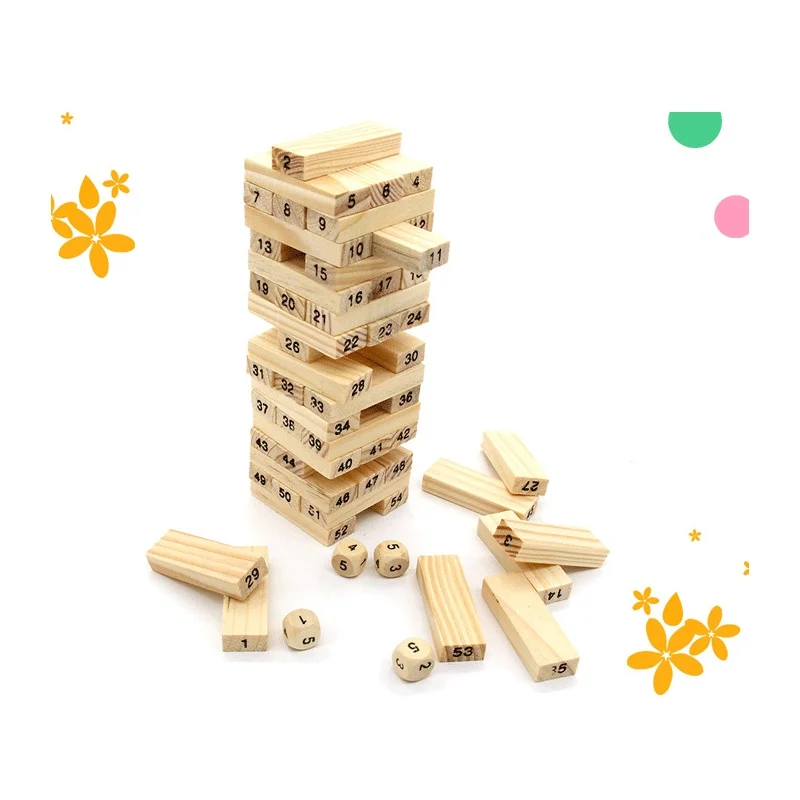 Koop 54 stuks Natuurlijke Hout Kleur Jenga Hout Toren Houten Blok Speelgoed Stapelen Spel Educatief Speelgoed voor Kinderen