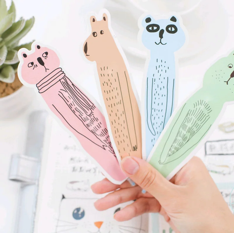 Coloffice Creative 4pc/pack Cartoon ballpoint pen+ bookmark Vegetable cat kawaii signature pen material escolar school supplies - Цвет: bear(random color)