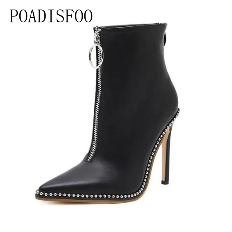 

POADISFOO winter new women's boots with high-heeled front zipper pointed boots beaded wild fashion Lady Party Pumps SL-my8612-7