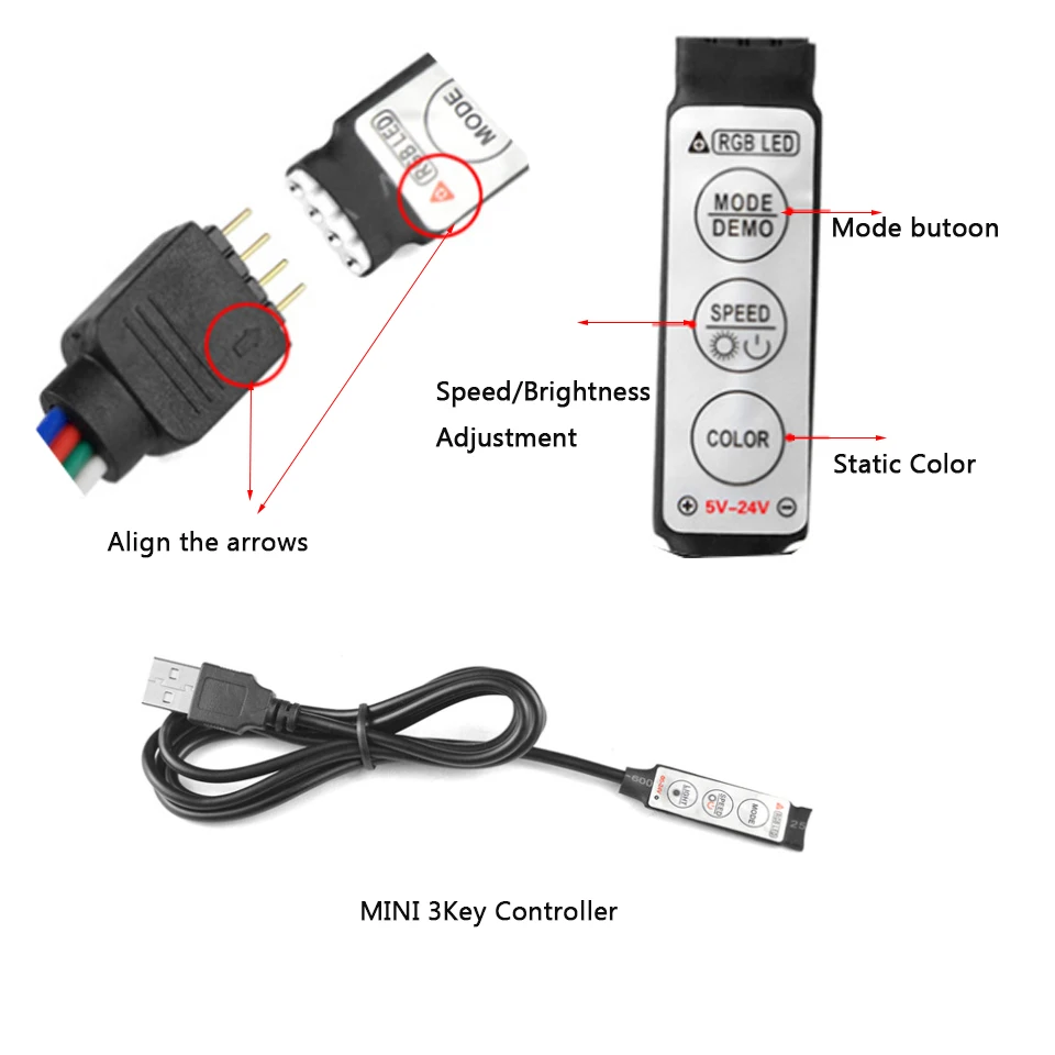 100 см светодиодный контроллер 5 в мини 3 клавиши светодиодный контроллер USB кабель для 5050 3528 светодиодные ленты контроллер контроль задней подсветки кабель