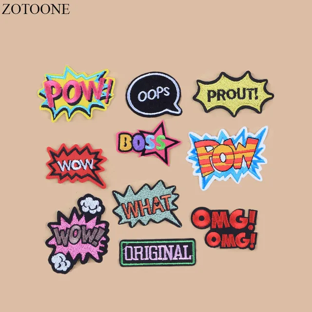 ZOTOONE WOW Letter Patch Set Cartoon Cheap Embroidered ...