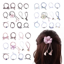 12 шт./компл. нарисованной длинноволосой девочкой веревка Инструменты для укладки волос высокие эластичные с украшением в виде цветов и бантом-бабочкой; резинка для волос, лента для волос аксессуары для волос