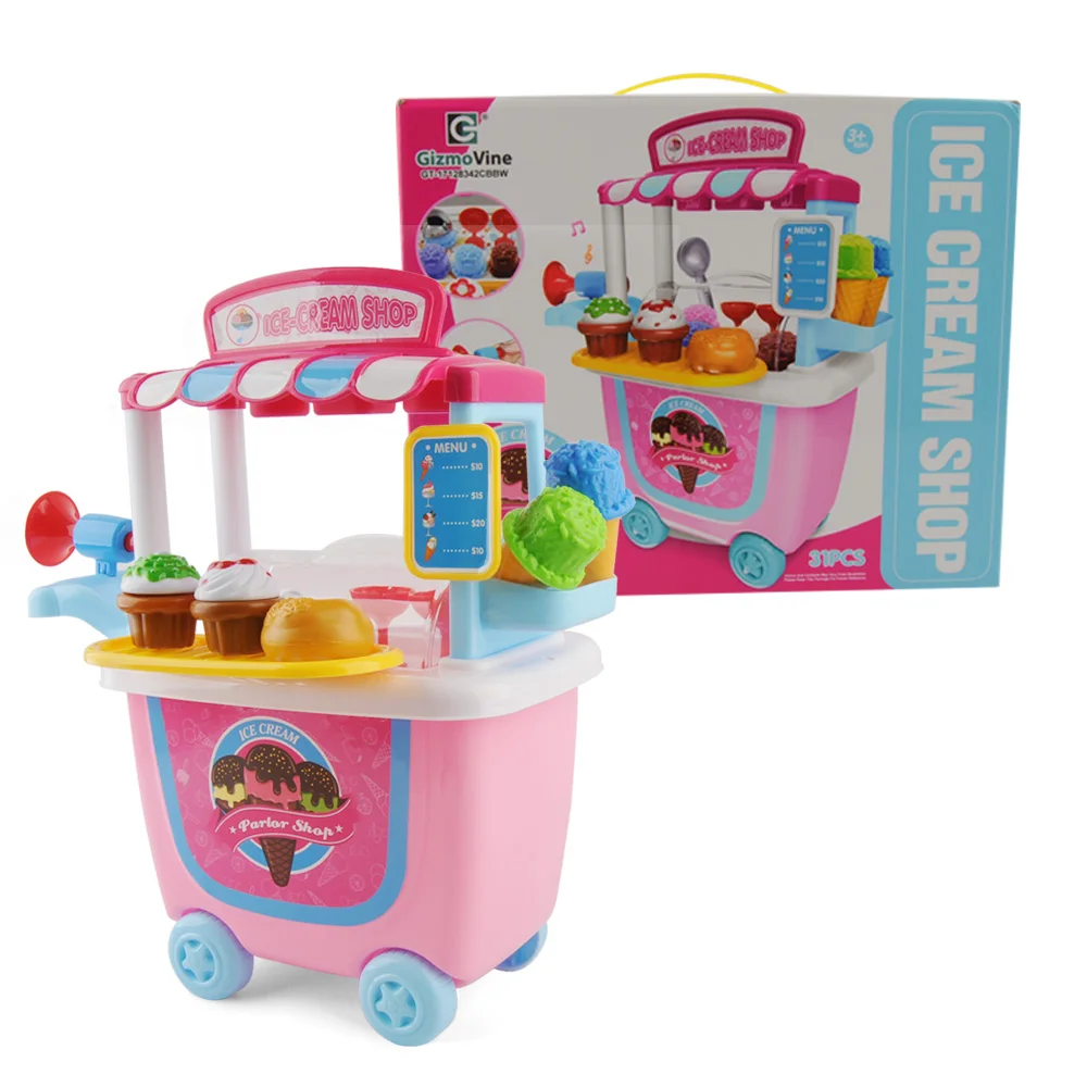 

31pcs Ice Cream Toy Set Pretend Playing For Kids Simulation Shopping Cart Cooking Tableware Baby Girls Pretend Play Toy Gift