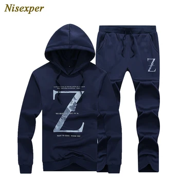 

2018 New Men Sporting Tracksuit Letter Print Jacket+Pant 2 Pieces Set Autumn Men's Sportswear Mens Hoodies Male Plus Size 4XL