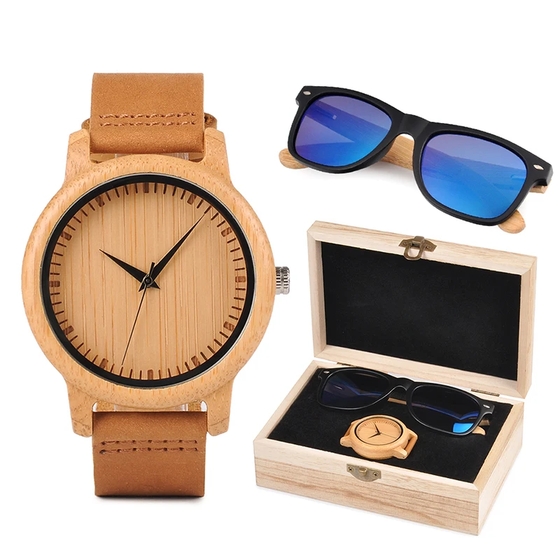 Christmas Gift BOBO BIRD Custom Wood Watch and Sunglasses Gift Set for Men Women Present for Family
