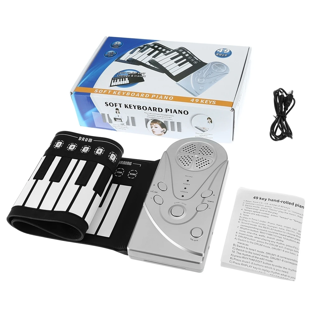 49 Keyboard Portable Folding Electric Silicone Soft Keys Piano Beginner Practice Player Musical Instrument Educational Kids Toys