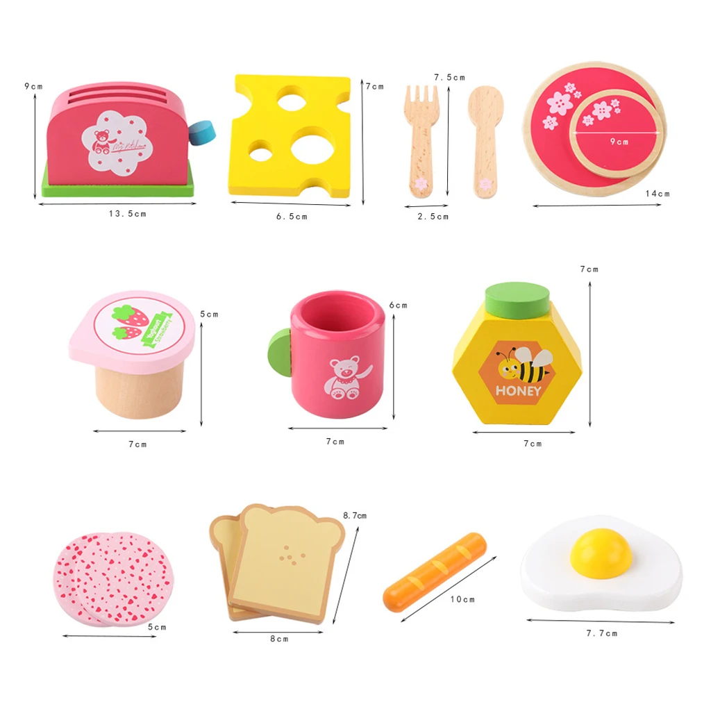 Wooden Delicious Breakfast Bread Fast Food Pretend Play Toy Set for Kids