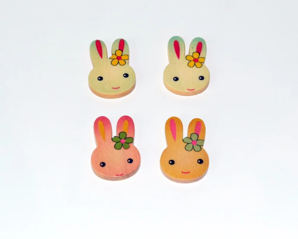 

Free shipping Bunny Wooden buttons Printed Mix color printed 20 pcs/lot